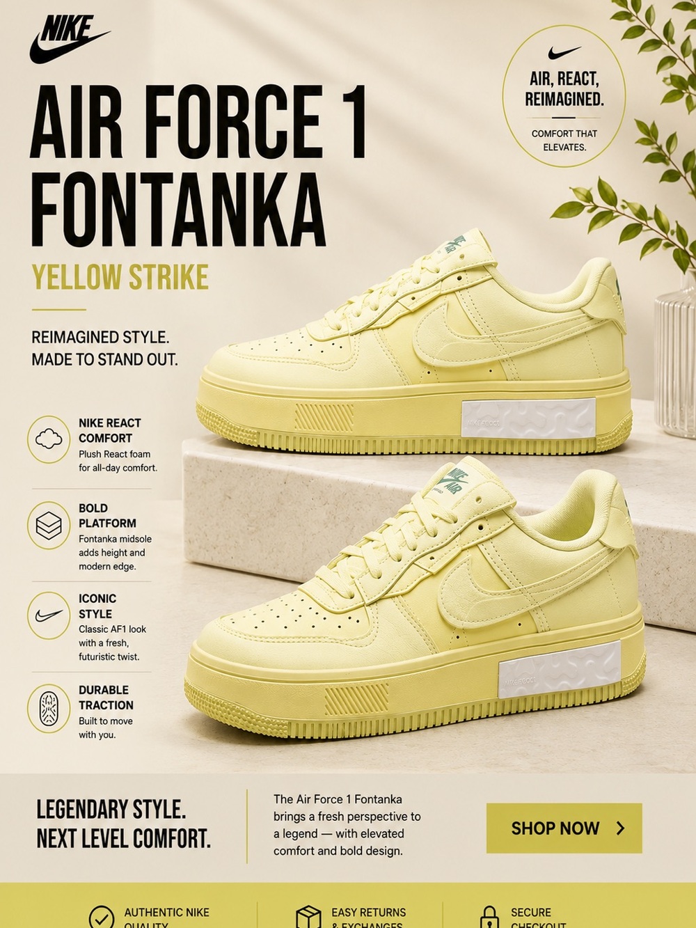 Nike Wmns Air Force 1 Fontanka - Yellow Strike